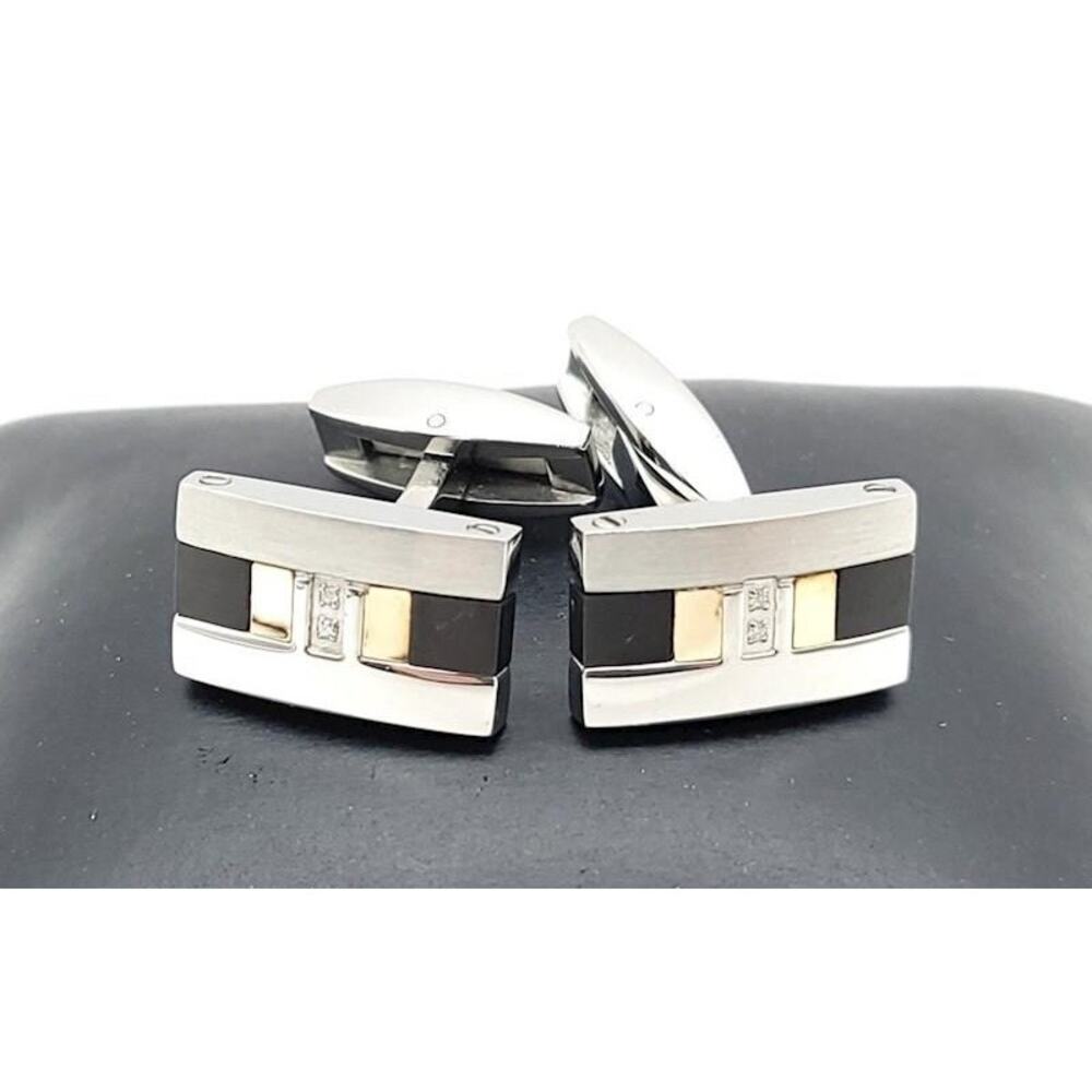 Vintage Rectangle Diamond Polished Stainless Steel Titanium 18k Gold Cufflinks